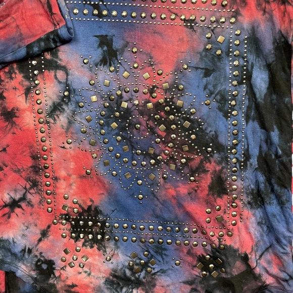 Vocal small Pink Purple Metal Embellished Ladies Rayon Blend Long Sleeve Shirt - Picture 3 of 6